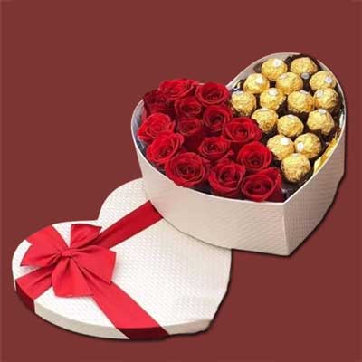 "Red Roses with Ferrero Rochers Flower box - code BF38 - Click here to View more details about this Product